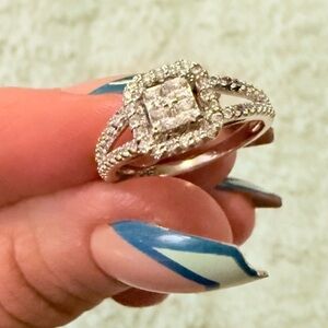 Vintage Prime Art & Jewel Cushion Cut CZ Ring W/ Split Shank Encrusted Band 7